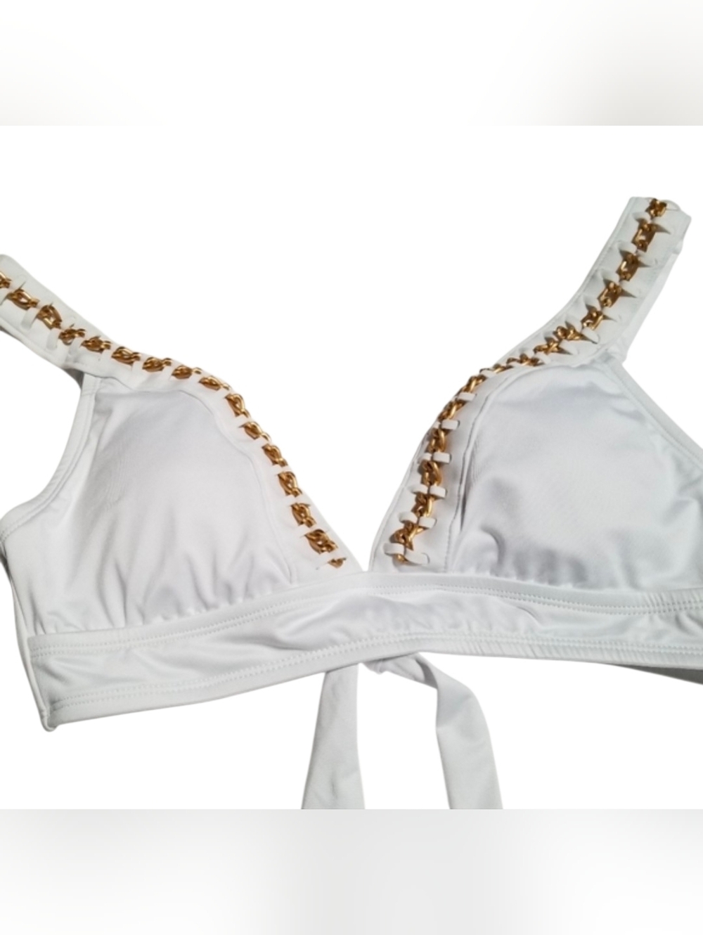*-Kenneth Cole White Swimsuit Top Chain Detail Sm
